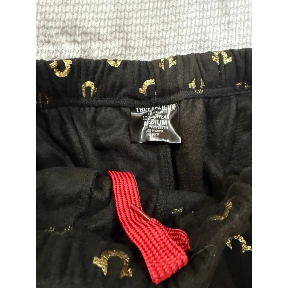 True Religion Mens Black Gold Horseshoe M‎ Lounge Pajama Pants Sleepwear 30X29